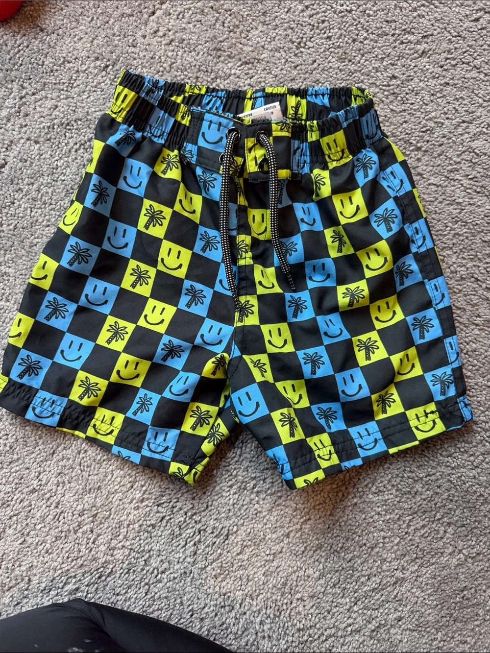 MISH Kids Checkerboard Swim Trunks in Black, Blue & Lime